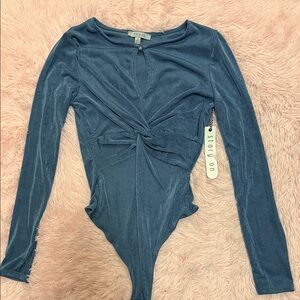 Stylish Blue Long Sleeve Bodysuit by Lioness